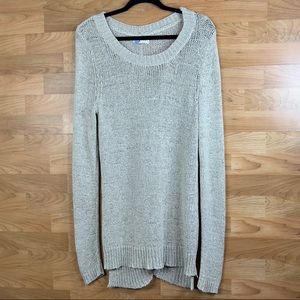 KENAR Size Medium Tan Long Sleeve Crewneck Sweater with Gold Threading